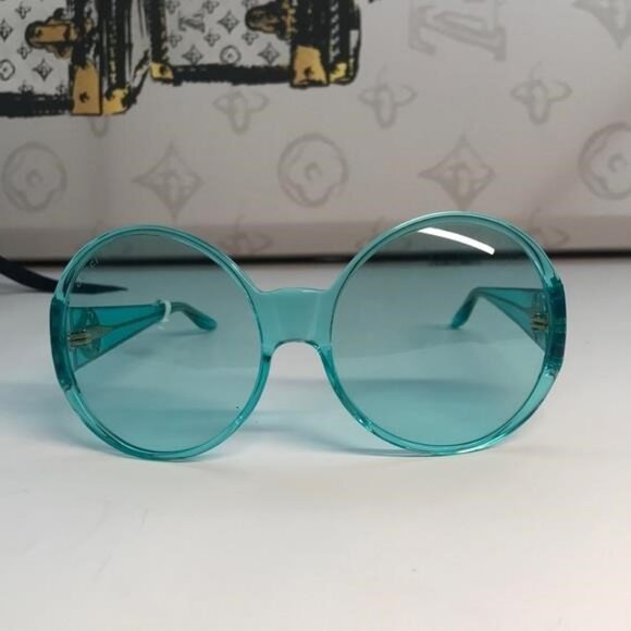 New Authentic Gucci GG0954S 001 Prestige Light Blue Oversized Round Sunglasses\